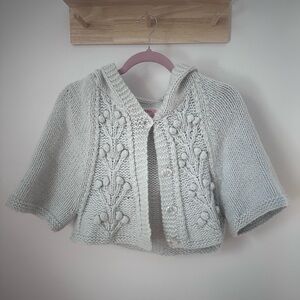 Anthropologie Cream Knit Hooded Short-Sleeve Sweater Cardigan